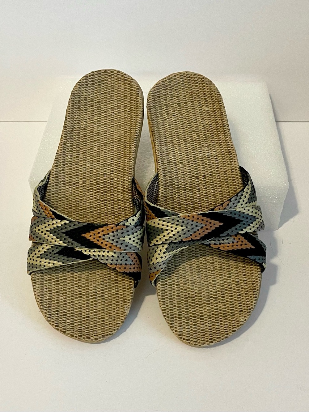 Multicolor Slide Sandals - Neutral Linen Footbed - Picture 3 of 5